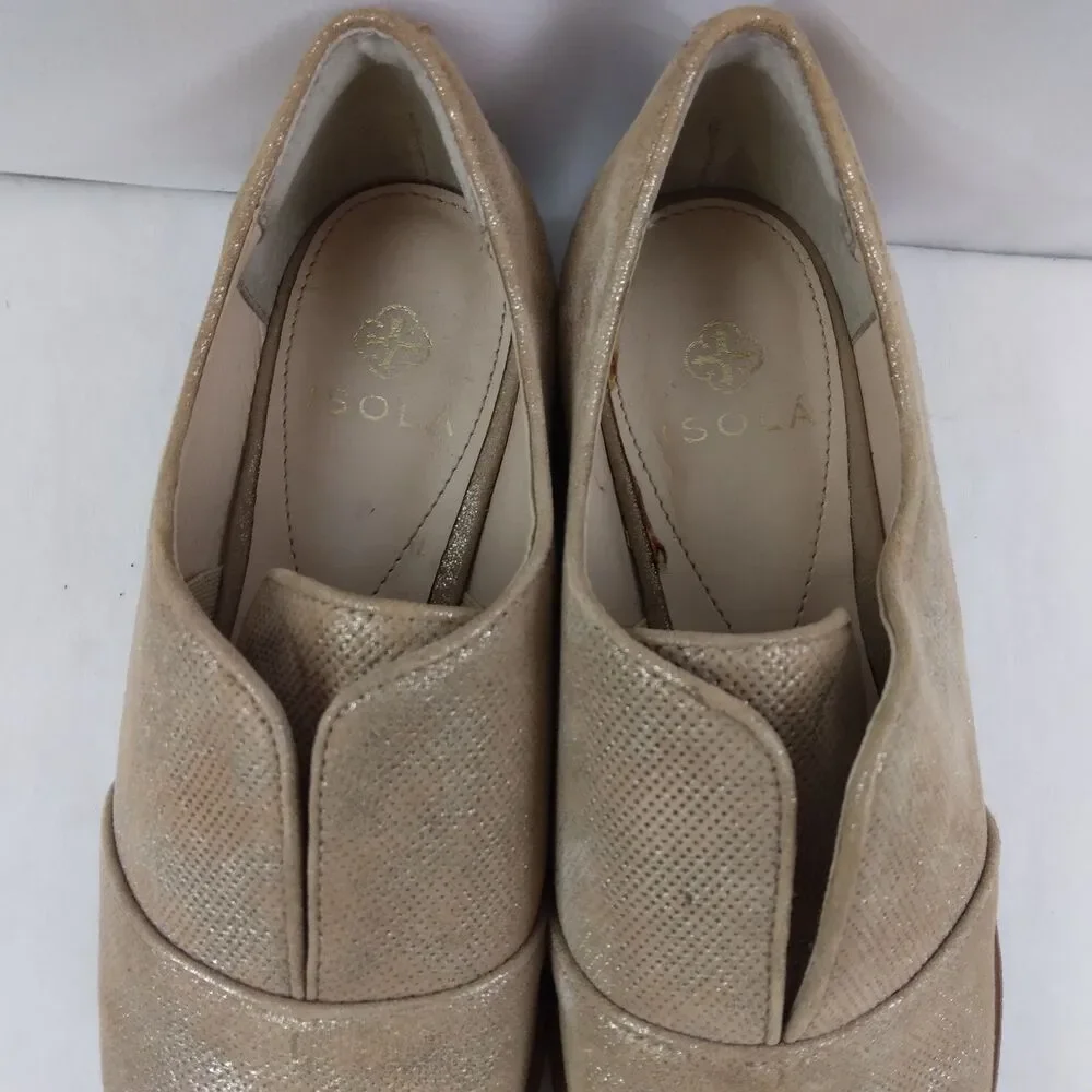 ISOLA Loafers Flats Gold Metallic Pointed Toe Slip On Shoe Women's 6.5